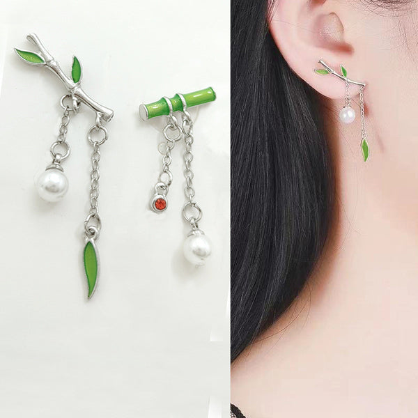 Asymmetrical Bamboo Leaf Earrings for Women – Nature-Inspired Design